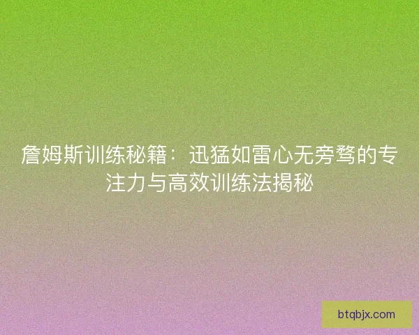 詹姆斯训练秘籍：迅猛如雷心无旁骛的专注力与高效训练法揭秘