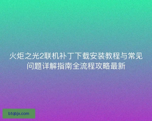 火炬之光2联机补丁下载安装教程与常见问题详解指南全流程攻略最新