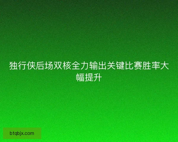 独行侠后场双核全力输出关键比赛胜率大幅提升